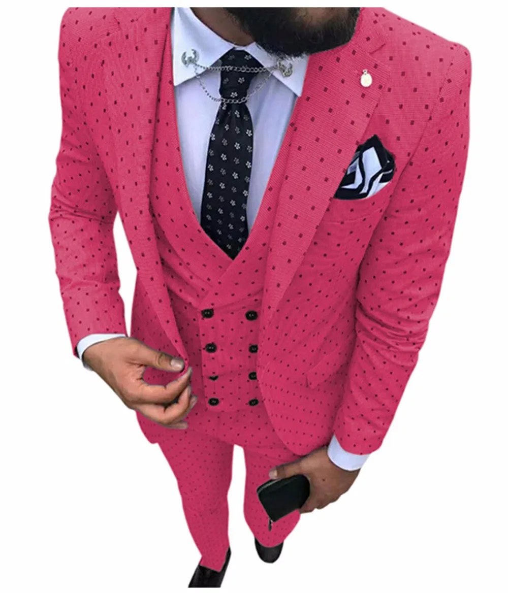 Mens suits Wave point Three Pieces Men Dress Suits Casual Commuter office business suits For Wedding(Blazer+Vest+Pants)
