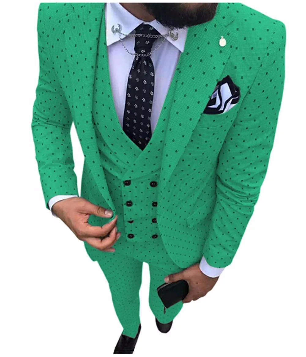 Mens suits Wave point Three Pieces Men Dress Suits Casual Commuter office business suits For Wedding(Blazer+Vest+Pants)