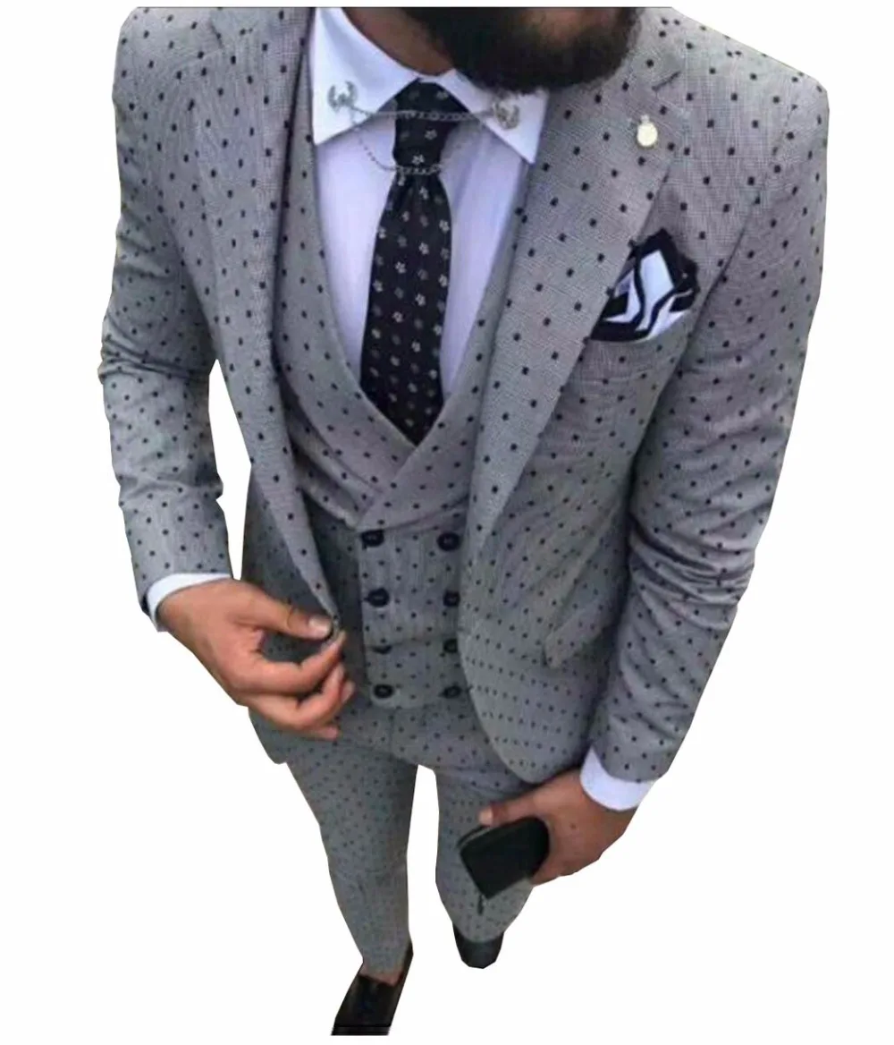 Mens suits Wave point Three Pieces Men Dress Suits Casual Commuter office business suits For Wedding(Blazer+Vest+Pants)