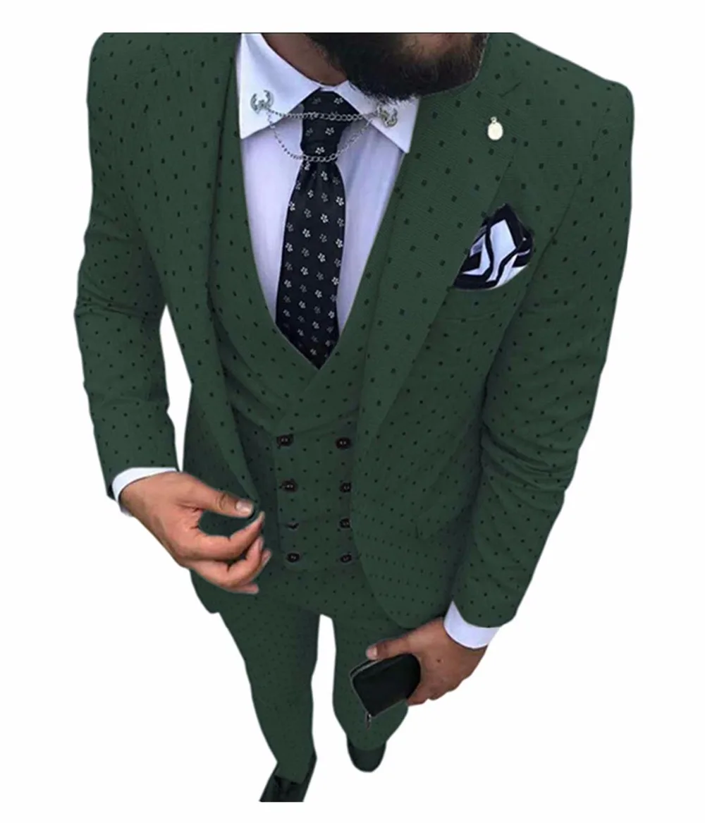 Mens suits Wave point Three Pieces Men Dress Suits Casual Commuter office business suits For Wedding(Blazer+Vest+Pants)
