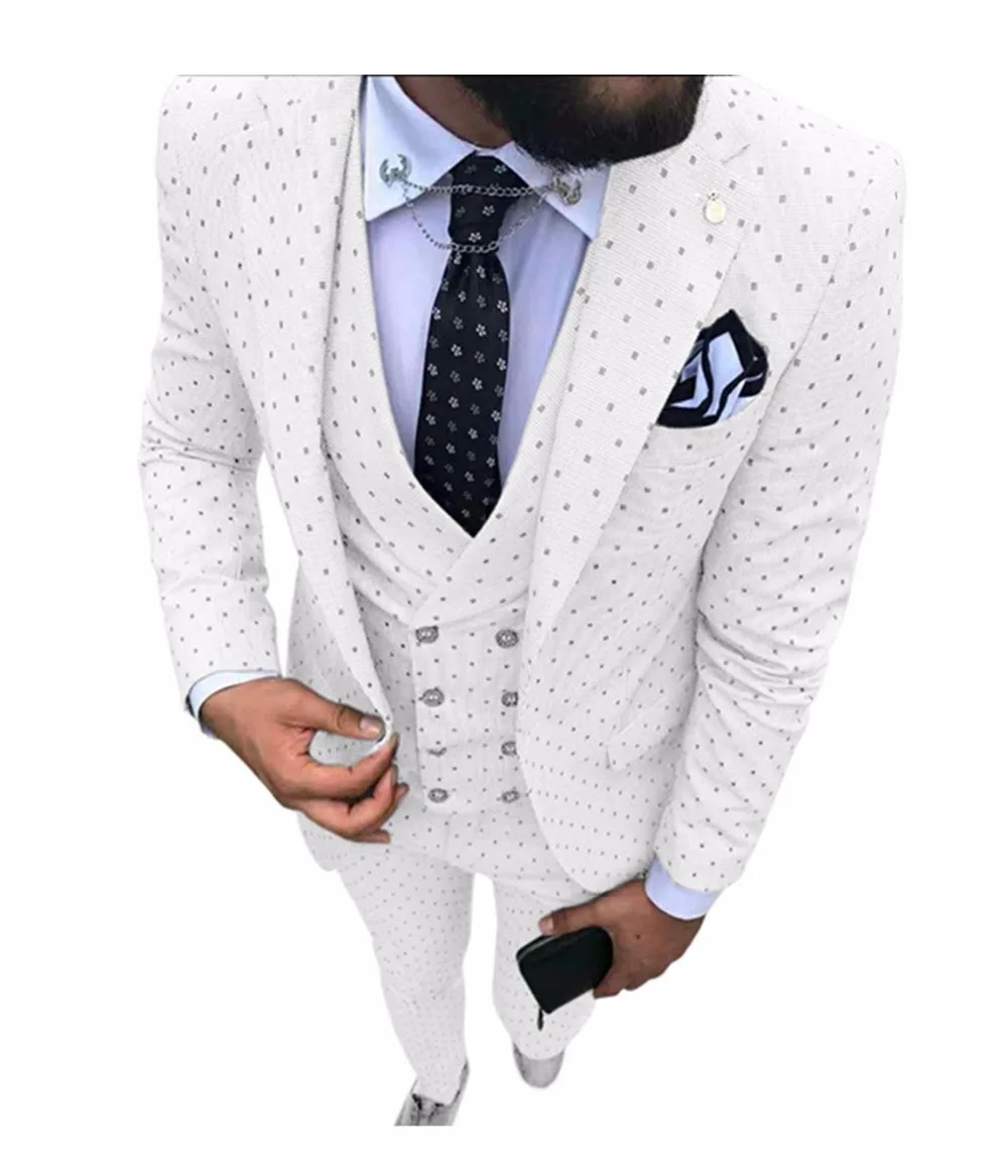 Mens suits Wave point Three Pieces Men Dress Suits Casual Commuter office business suits For Wedding(Blazer+Vest+Pants)