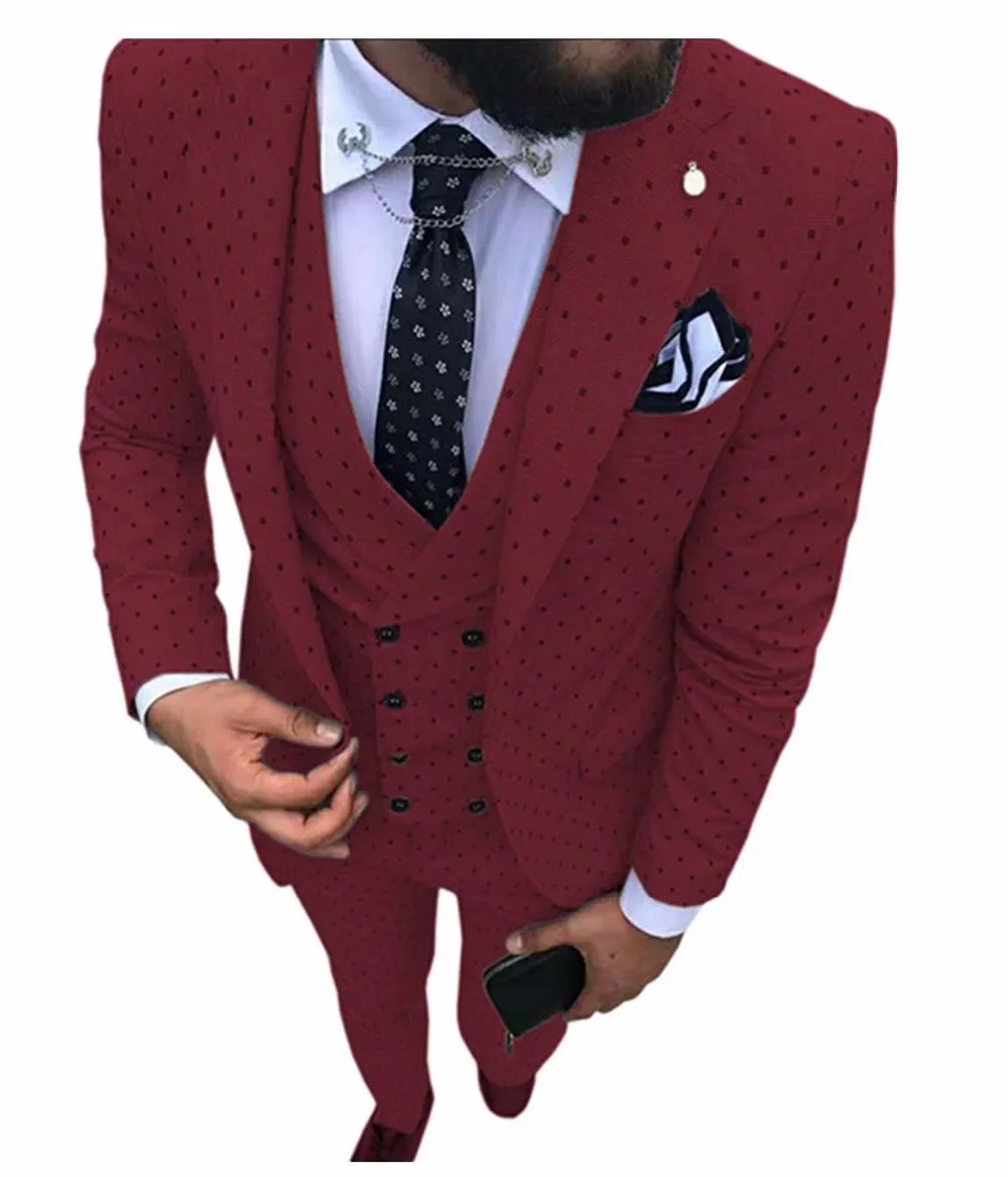 Mens suits Wave point Three Pieces Men Dress Suits Casual Commuter office business suits For Wedding(Blazer+Vest+Pants)