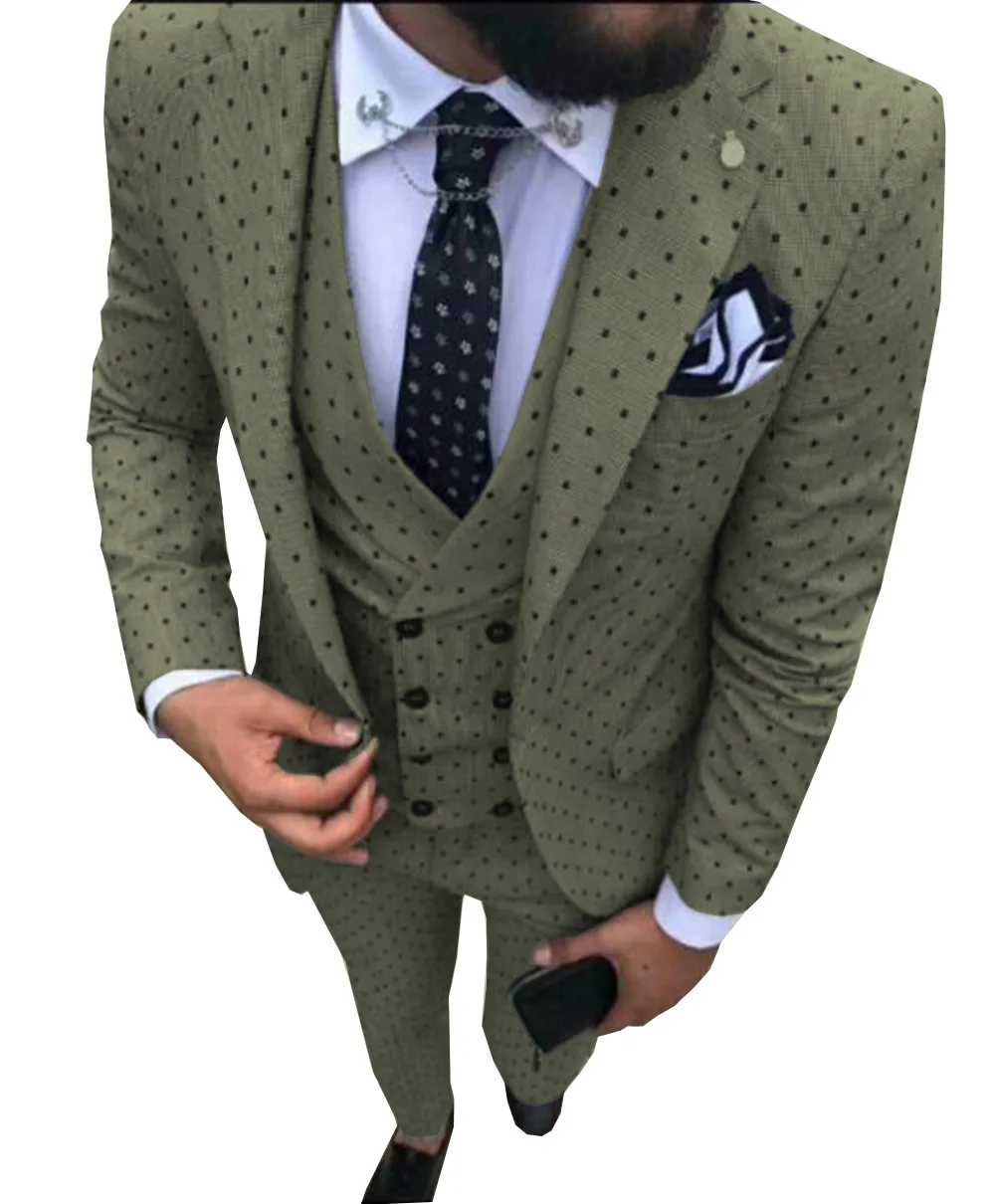 Mens suits Wave point Three Pieces Men Dress Suits Casual Commuter office business suits For Wedding(Blazer+Vest+Pants)