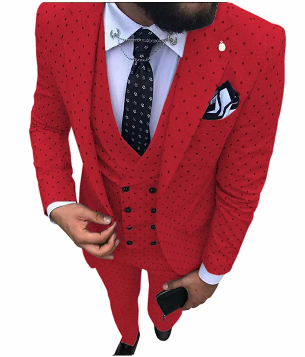 Mens suits Wave point Three Pieces Men Dress Suits Casual Commuter office business suits For Wedding(Blazer+Vest+Pants)