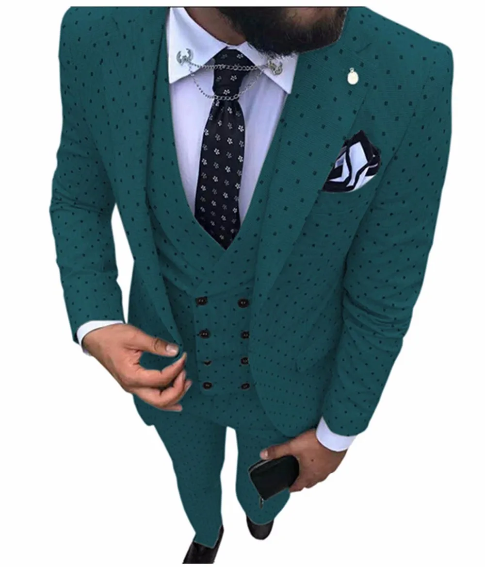 Mens suits Wave point Three Pieces Men Dress Suits Casual Commuter office business suits For Wedding(Blazer+Vest+Pants)