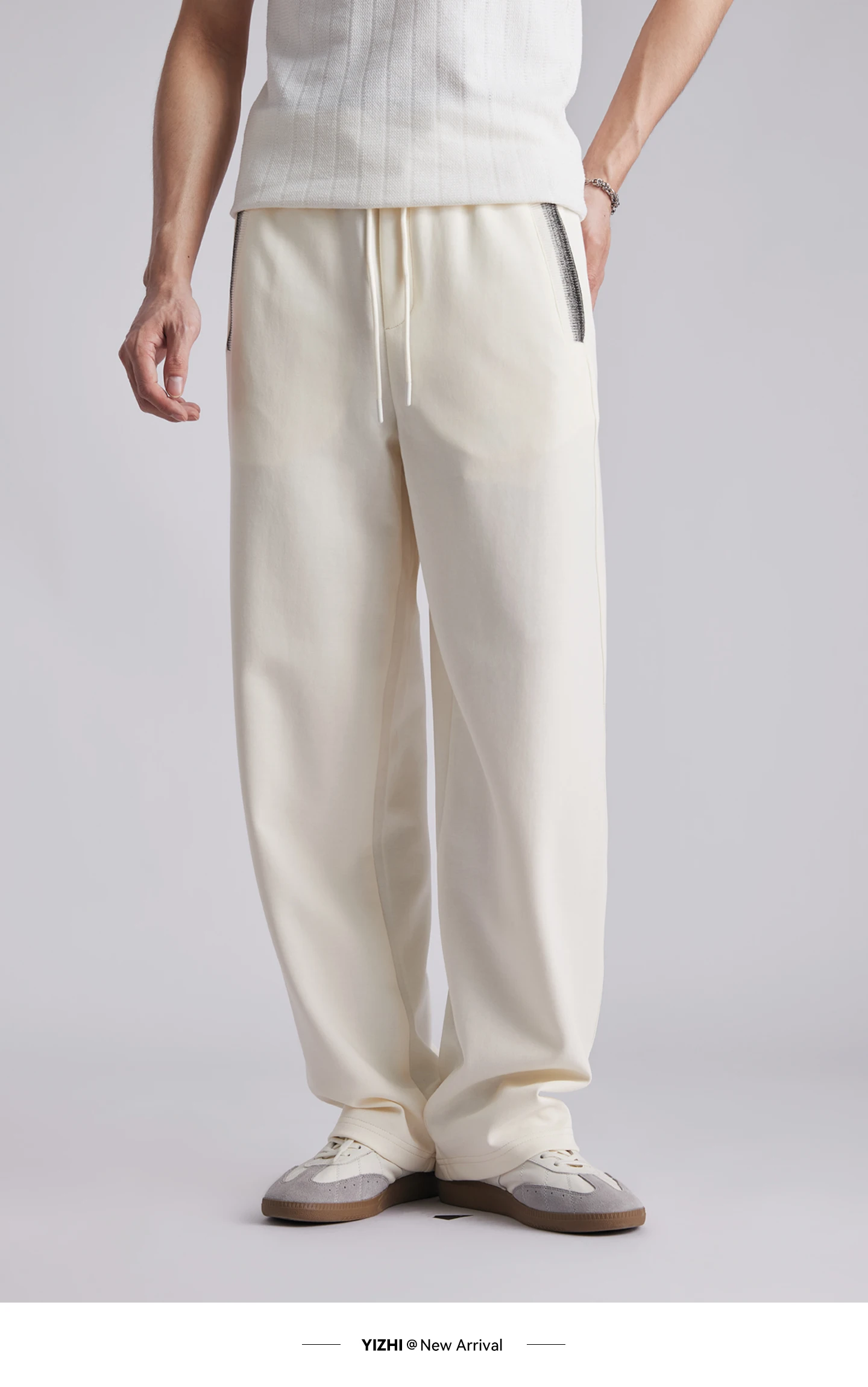 Men 260GSM Mamba Cotton Jogger Pants Summer Color Block Elastic Waist Japanese Style Loose Wide Leg Soft Casual Sports Trousers