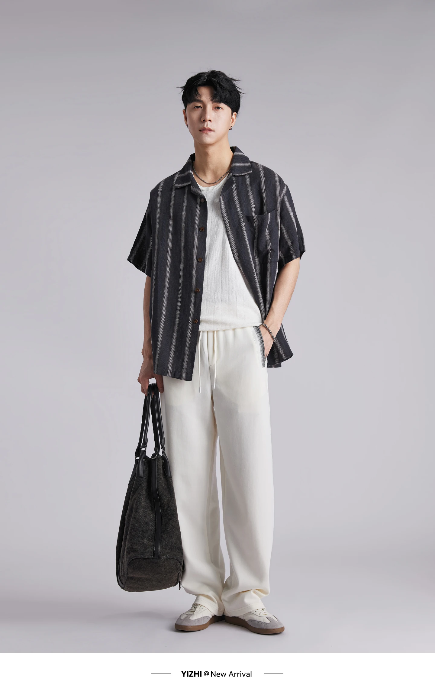 Men 260GSM Mamba Cotton Jogger Pants Summer Color Block Elastic Waist Japanese Style Loose Wide Leg Soft Casual Sports Trousers
