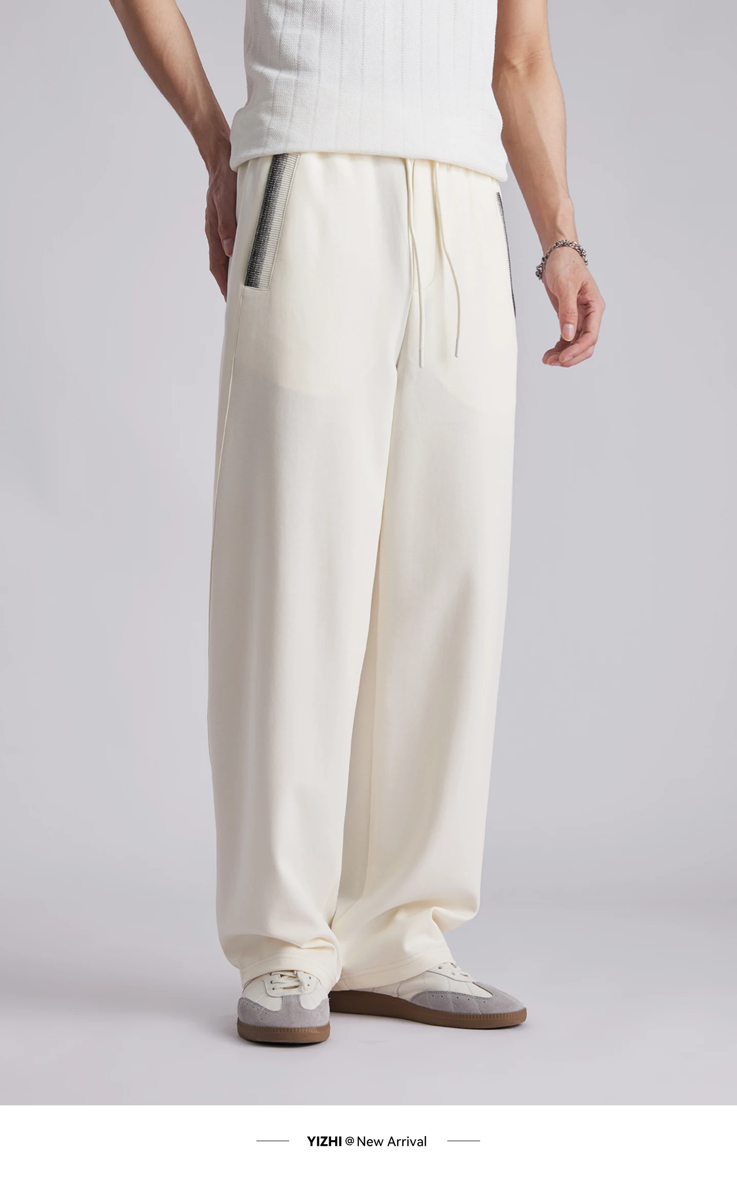 Men 260GSM Mamba Cotton Jogger Pants Summer Color Block Elastic Waist Japanese Style Loose Wide Leg Soft Casual Sports Trousers
