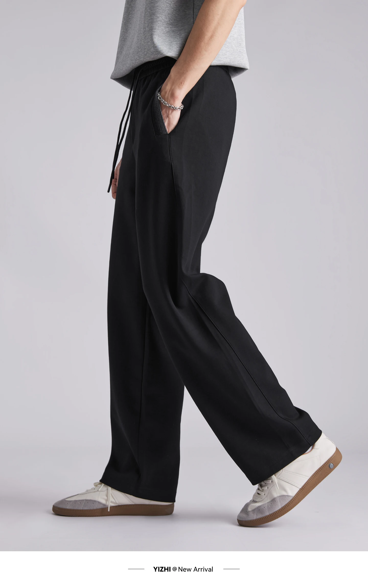 Men 260GSM Mamba Cotton Jogger Pants Summer Color Block Elastic Waist Japanese Style Loose Wide Leg Soft Casual Sports Trousers