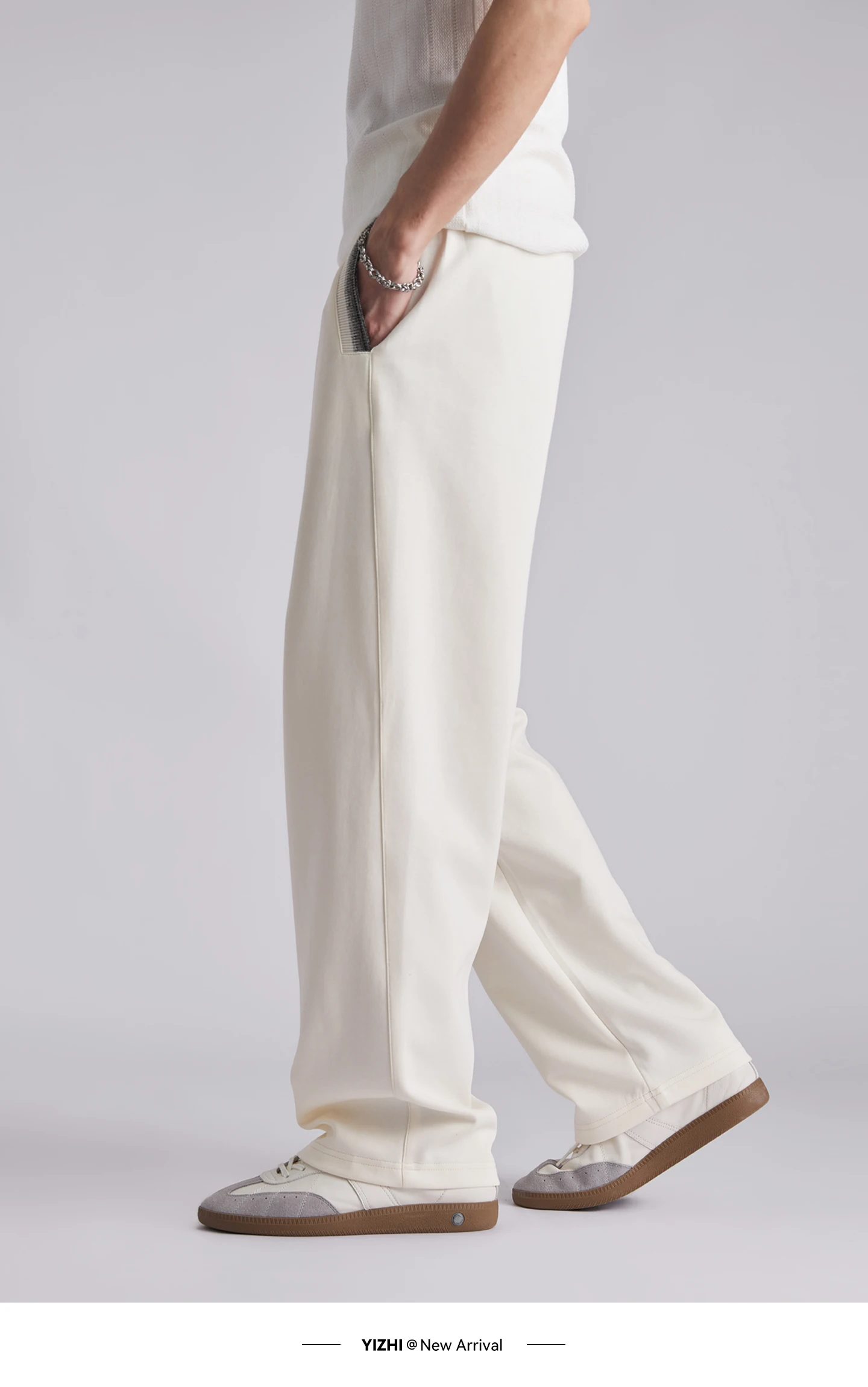 Men 260GSM Mamba Cotton Jogger Pants Summer Color Block Elastic Waist Japanese Style Loose Wide Leg Soft Casual Sports Trousers