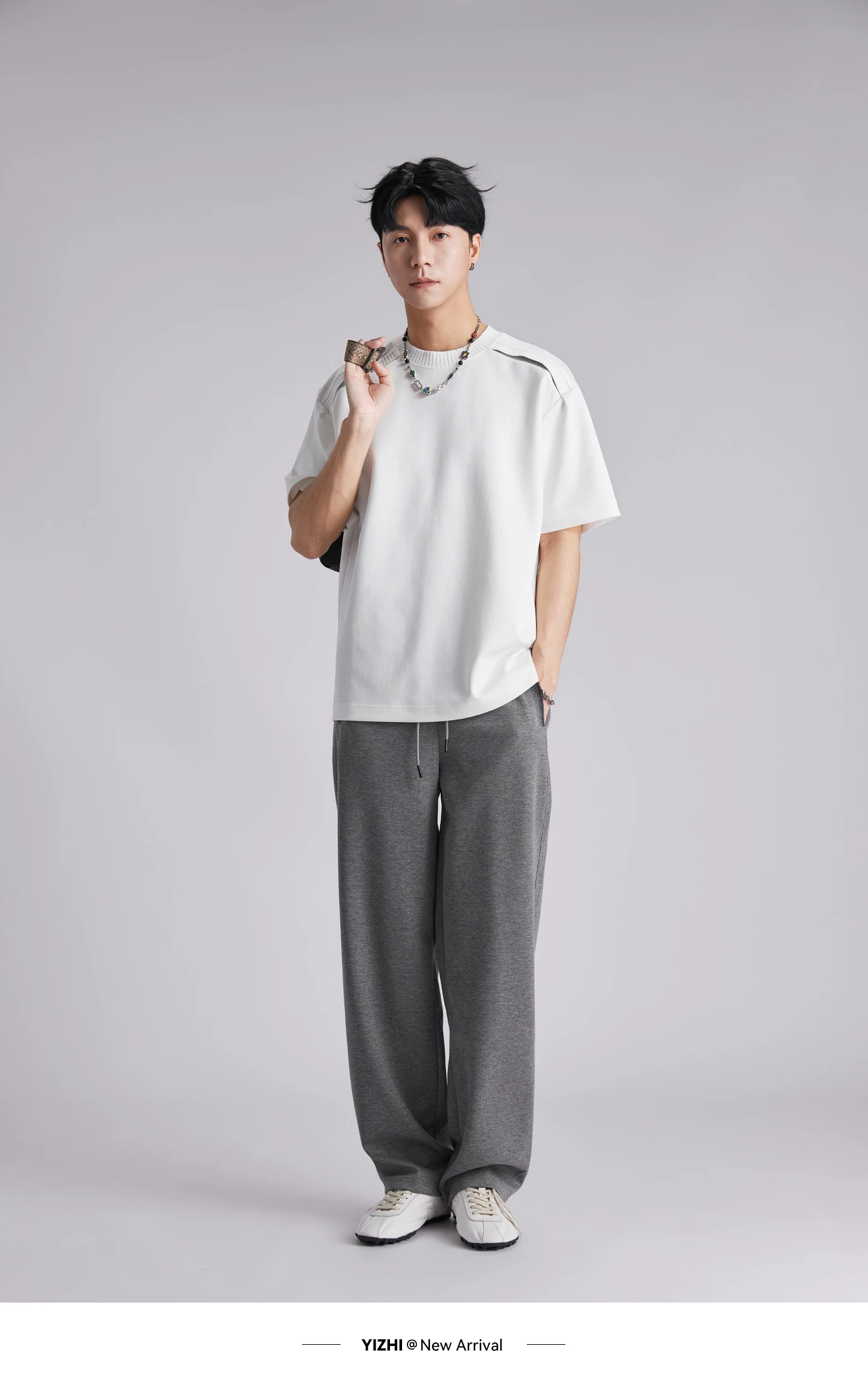 Men 260GSM Mamba Cotton Jogger Pants Summer Color Block Elastic Waist Japanese Style Loose Wide Leg Soft Casual Sports Trousers