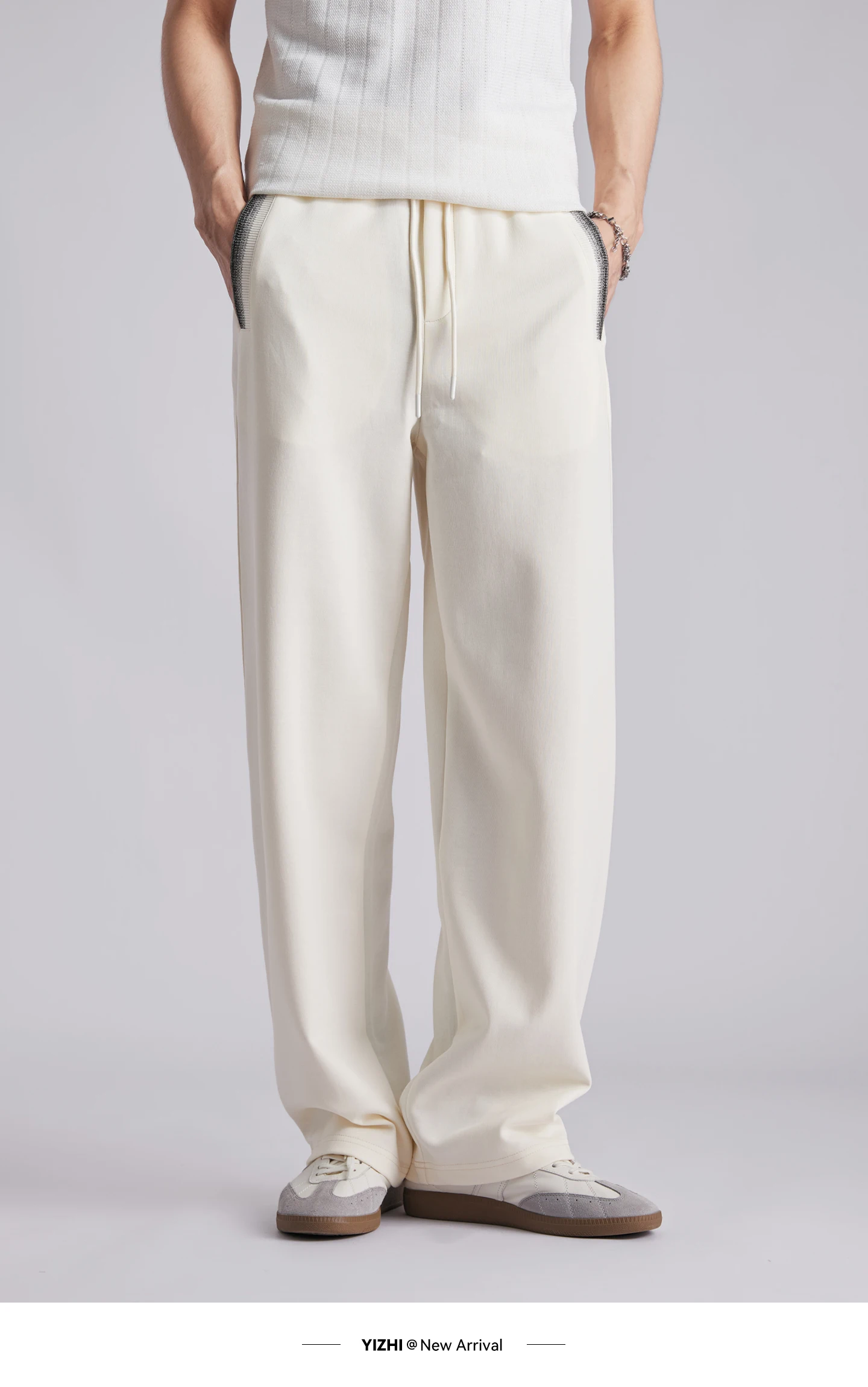 Men 260GSM Mamba Cotton Jogger Pants Summer Color Block Elastic Waist Japanese Style Loose Wide Leg Soft Casual Sports Trousers