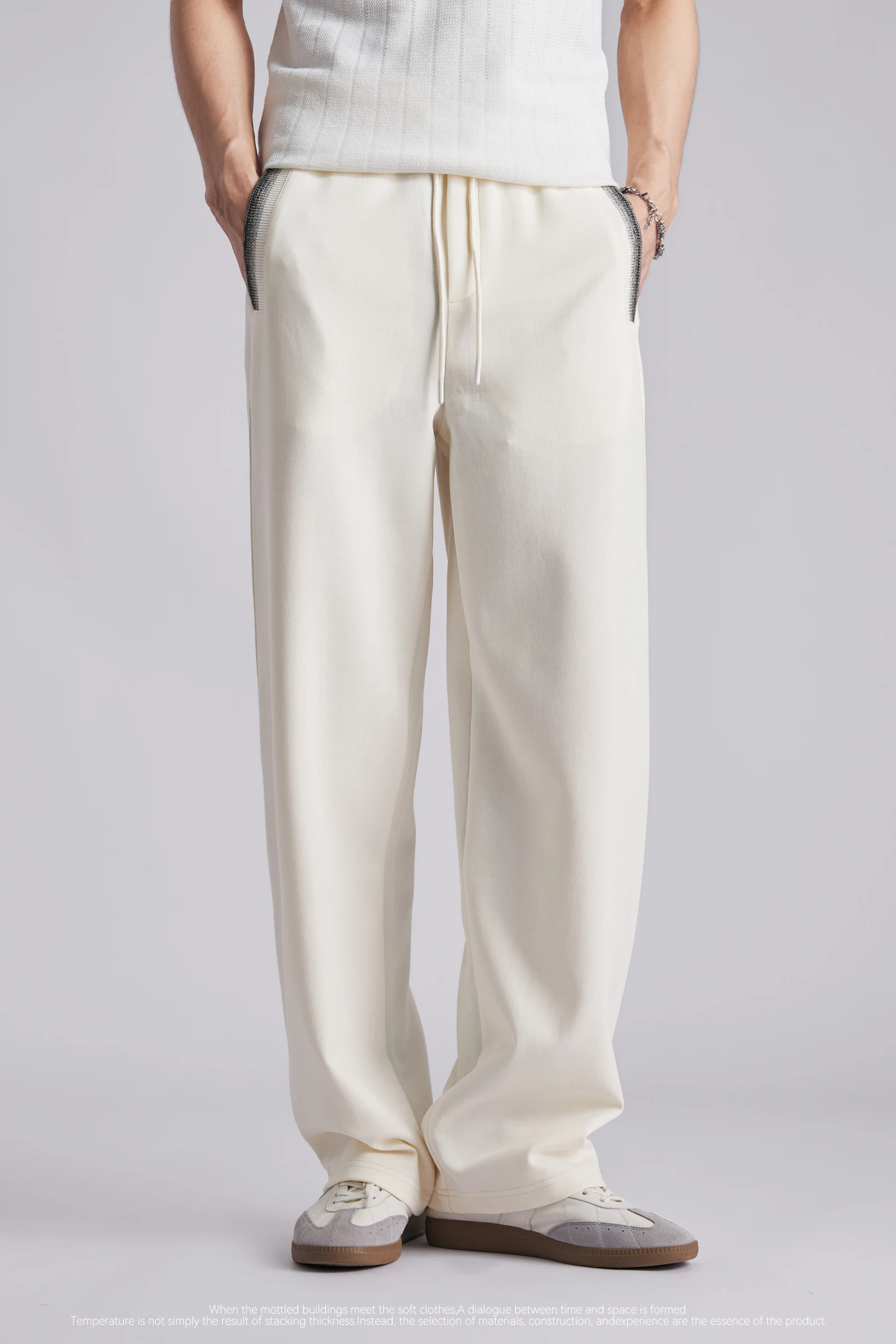 Men 260GSM Mamba Cotton Jogger Pants Summer Color Block Elastic Waist Japanese Style Loose Wide Leg Soft Casual Sports Trousers
