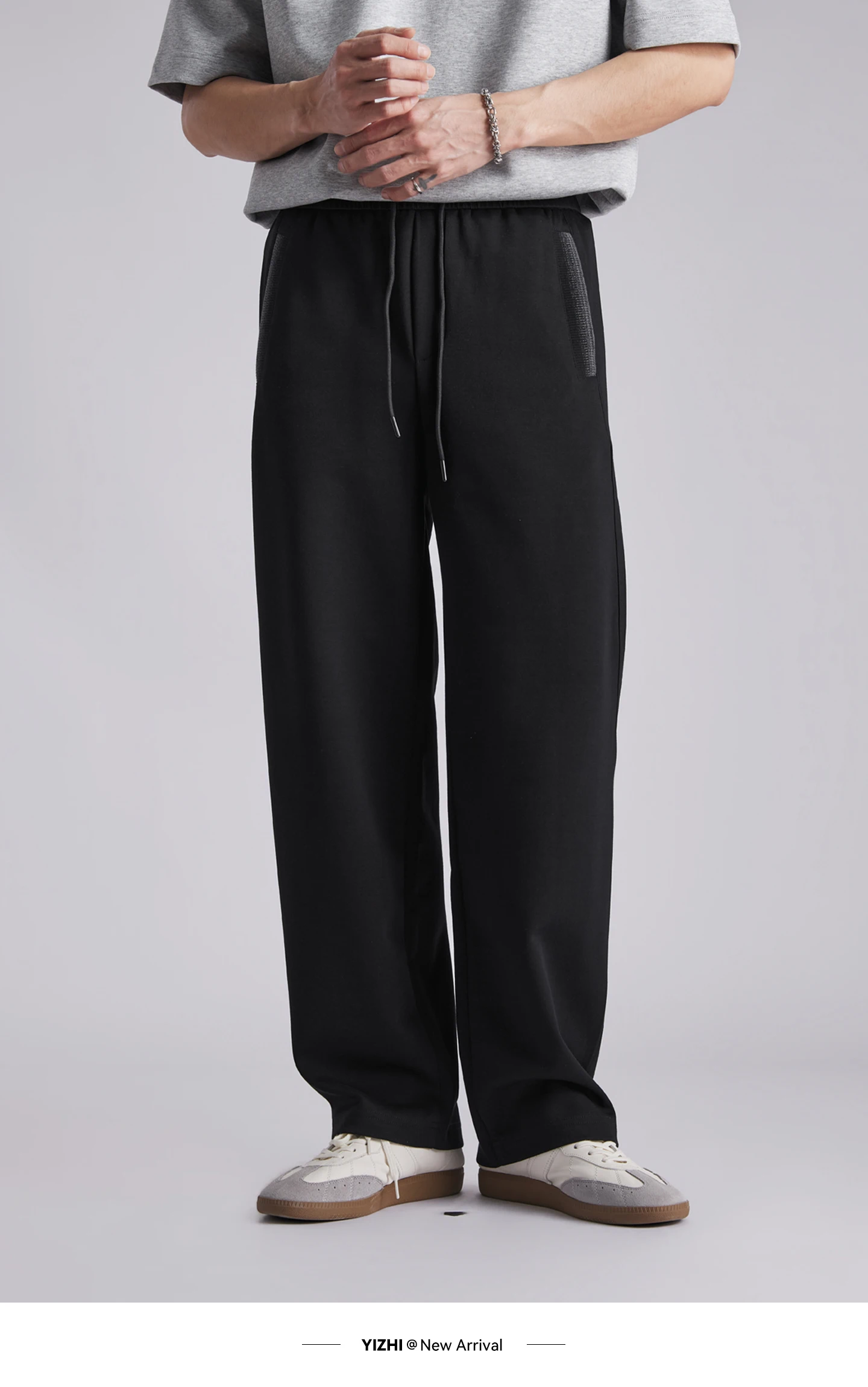 Men 260GSM Mamba Cotton Jogger Pants Summer Color Block Elastic Waist Japanese Style Loose Wide Leg Soft Casual Sports Trousers