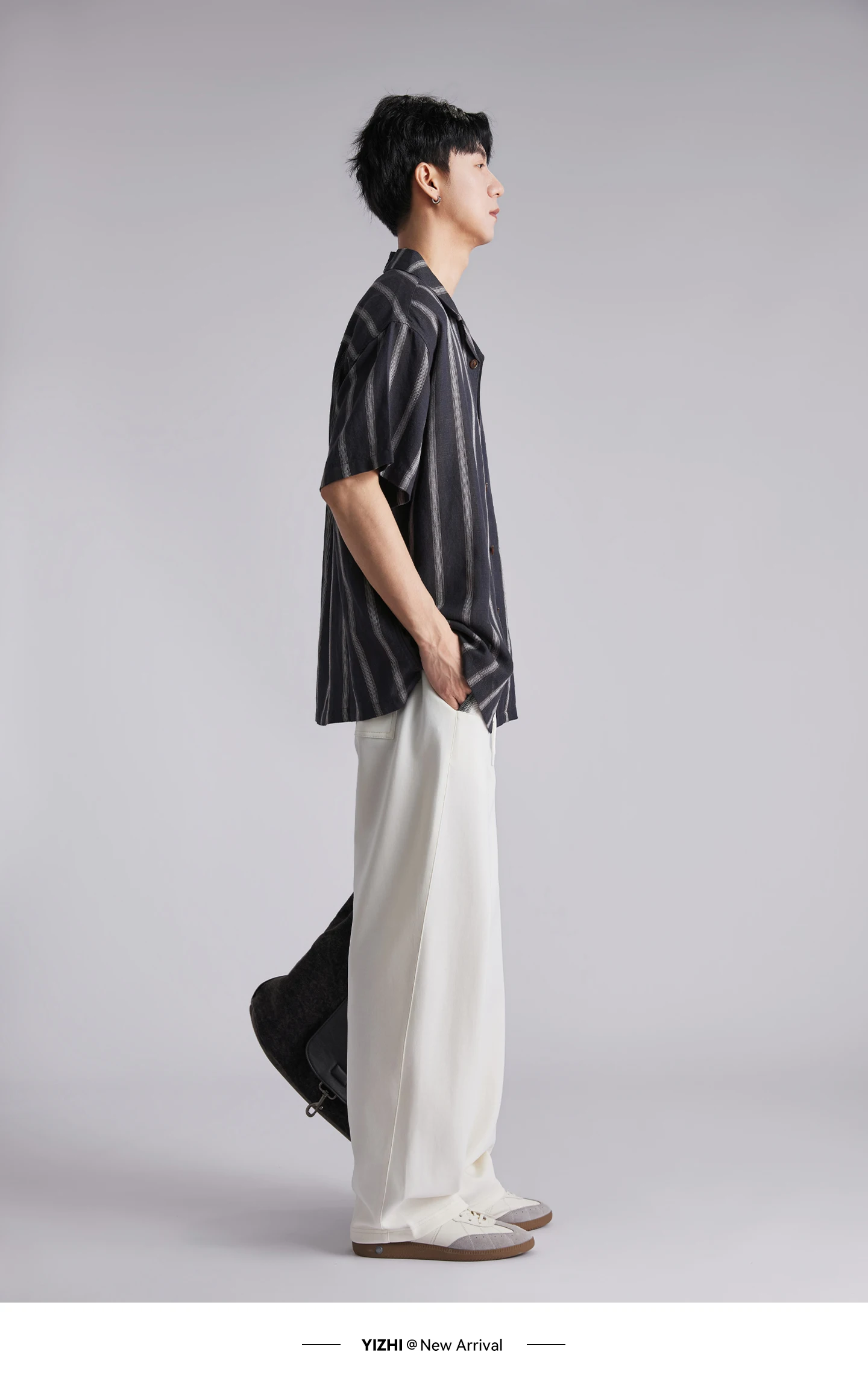 Men 260GSM Mamba Cotton Jogger Pants Summer Color Block Elastic Waist Japanese Style Loose Wide Leg Soft Casual Sports Trousers