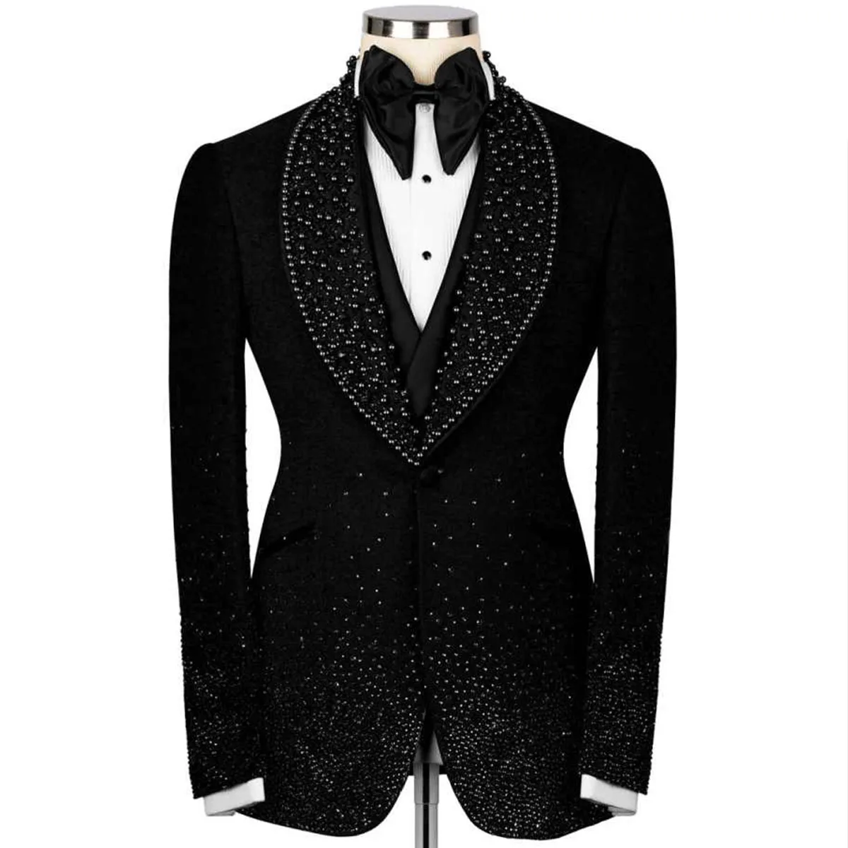 Customized Handsome Rhinestone Men Suits 1 Piece Sets Male Prom Blazer Shawl Lapel Ropa Hombre Slim Fit Groom Wedding Tuxedos