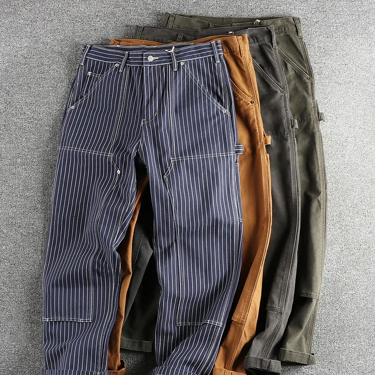 May Khaki Heavy Chunky Overalls Dyed Blue Striped Straight Trousers Men's Reproduction Trend Primary Color Pants