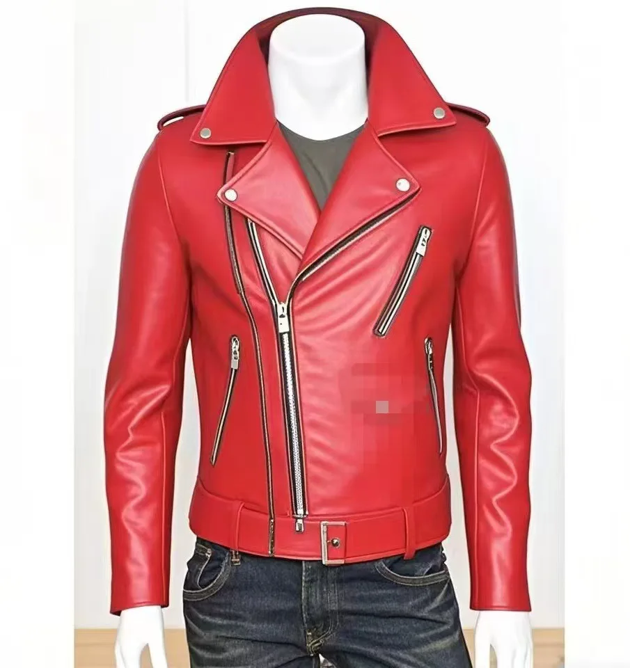 Winter and Autumn Men's Oversized Button-down PU Leather Coat with Multiple Zippers Polo Jacket, with Many Zippers Mens Jacket