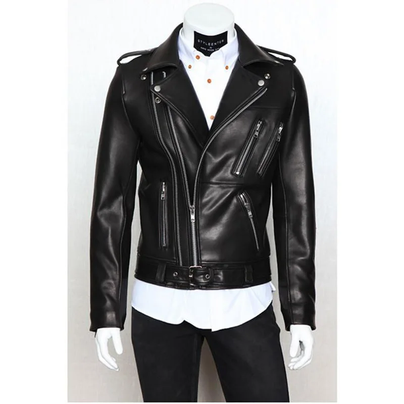 Winter and Autumn Men's Oversized Button-down PU Leather Coat with Multiple Zippers Polo Jacket, with Many Zippers Mens Jacket