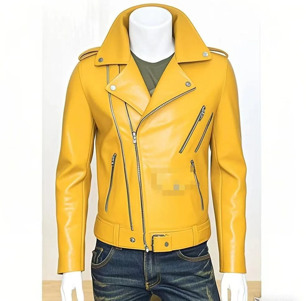 Winter and Autumn Men's Oversized Button-down PU Leather Coat with Multiple Zippers Polo Jacket, with Many Zippers Mens Jacket