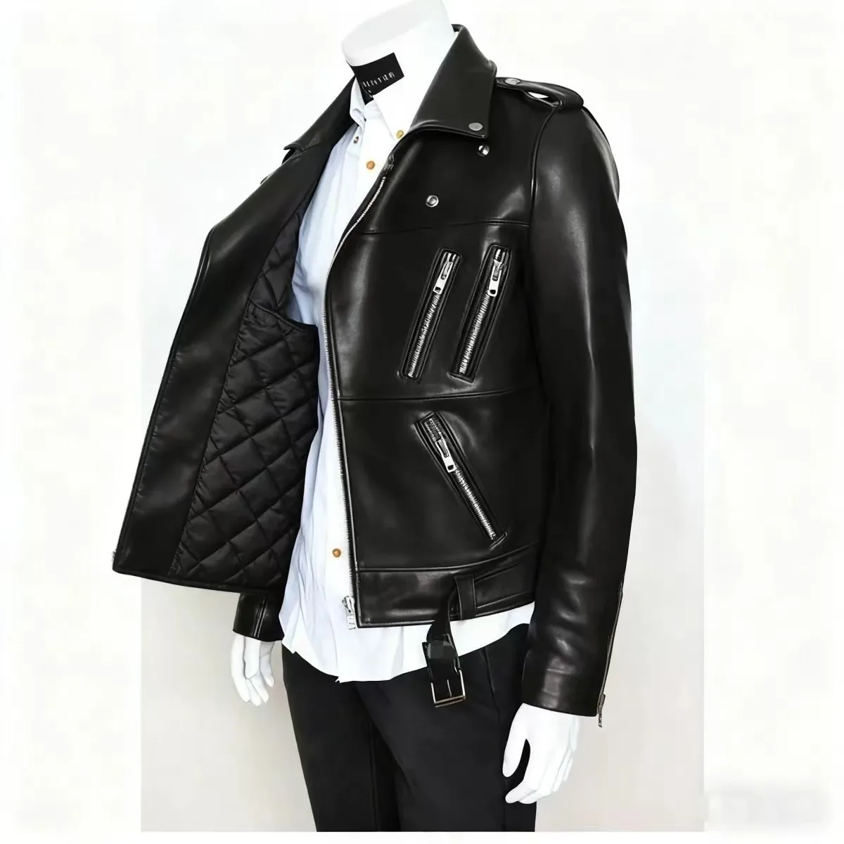 Winter and Autumn Men's Oversized Button-down PU Leather Coat with Multiple Zippers Polo Jacket, with Many Zippers Mens Jacket