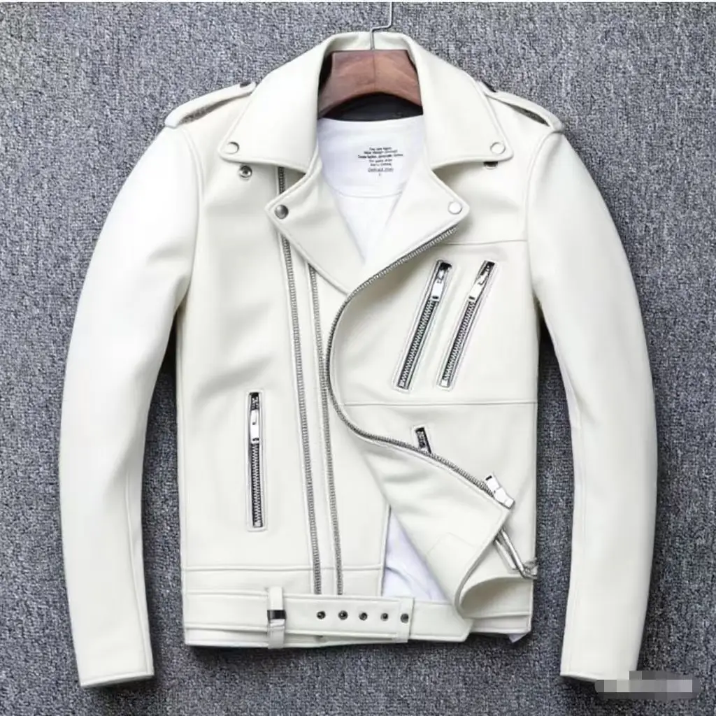 Winter and Autumn Men's Oversized Button-down PU Leather Coat with Multiple Zippers Polo Jacket, with Many Zippers Mens Jacket