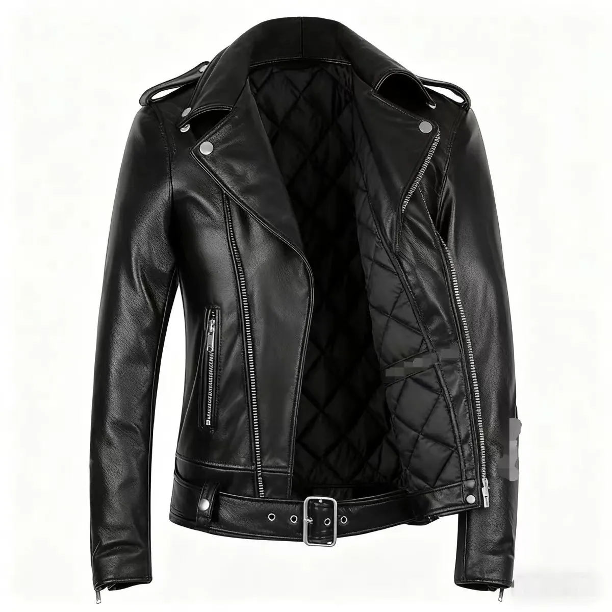 Winter and Autumn Men's Oversized Button-down PU Leather Coat with Multiple Zippers Polo Jacket, with Many Zippers Mens Jacket