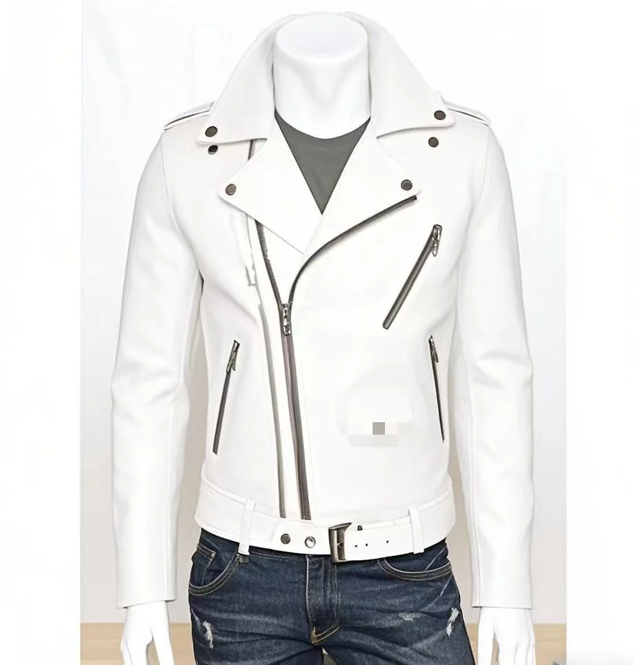 Winter and Autumn Men's Oversized Button-down PU Leather Coat with Multiple Zippers Polo Jacket, with Many Zippers Mens Jacket