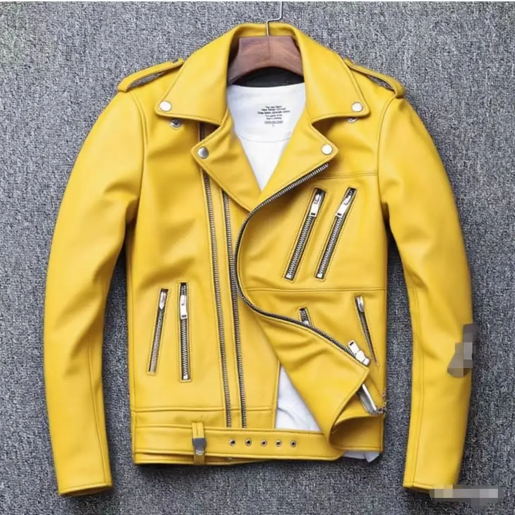 Winter and Autumn Men's Oversized Button-down PU Leather Coat with Multiple Zippers Polo Jacket, with Many Zippers Mens Jacket