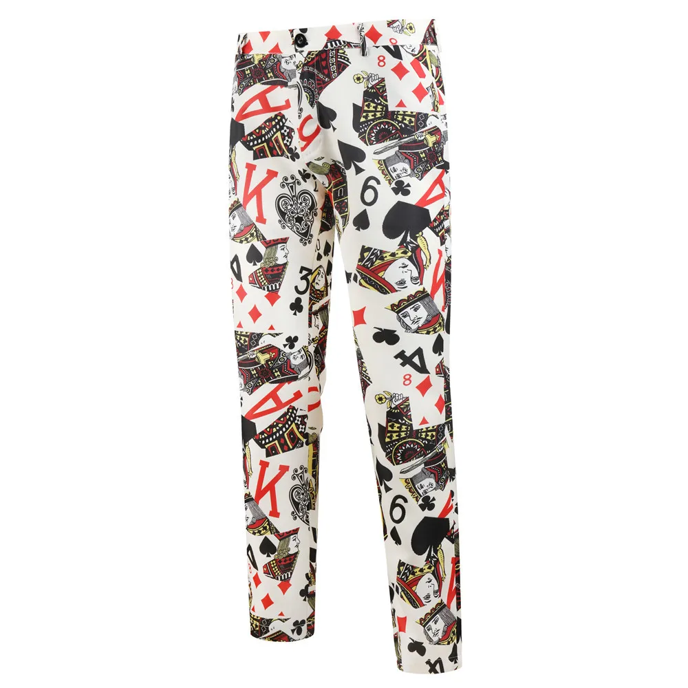 2026 New Thin Mens Suit Two-Piece, Poker Pattern Printed Decorative Jacket With Trousers, Fashion Casual Men Sets