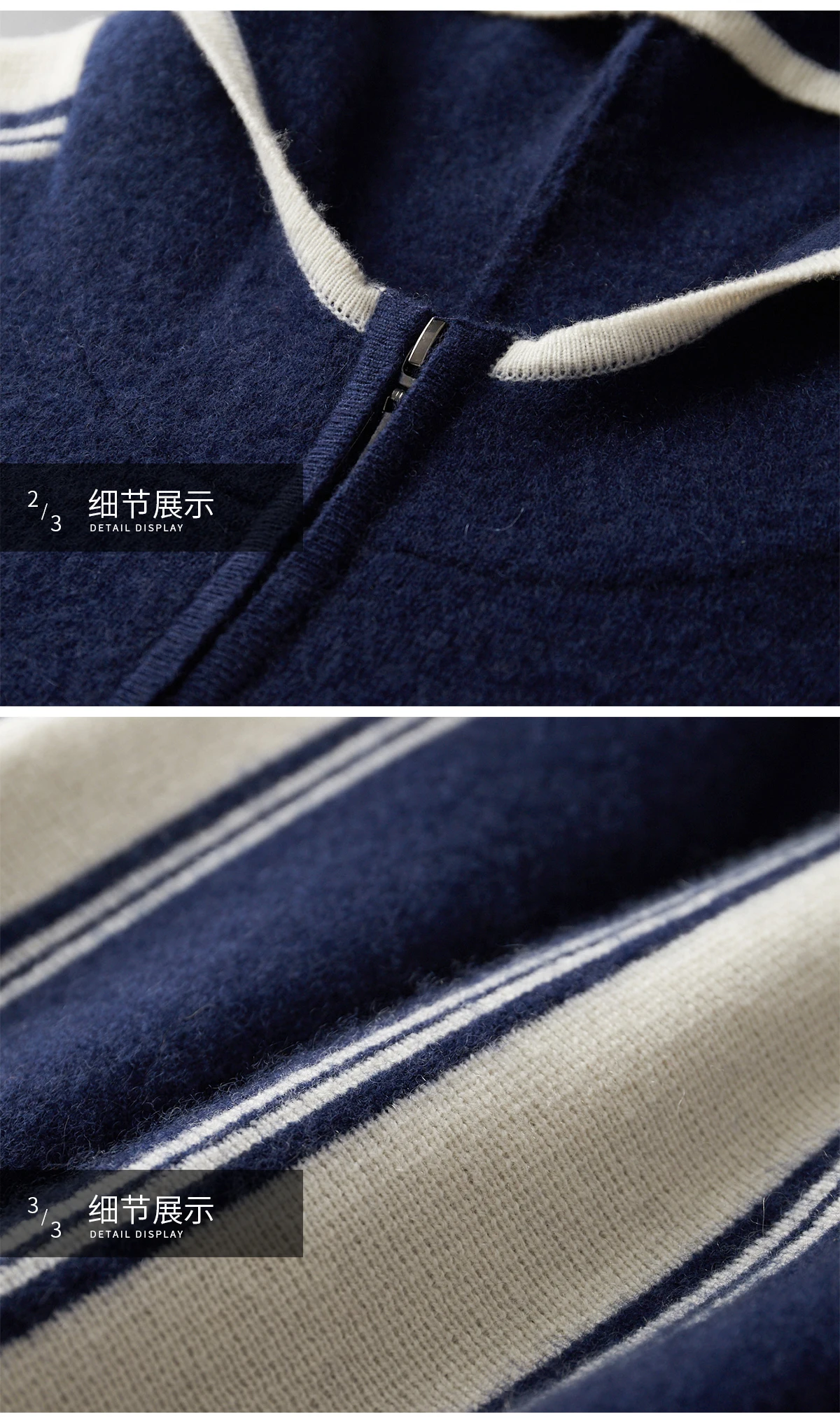 Men's 100% Merino Wool Two-piece Sets Hooded Collar Zipper Cardigan and Straight-leg Pant Autumn Winter Thickened Knit Clothing