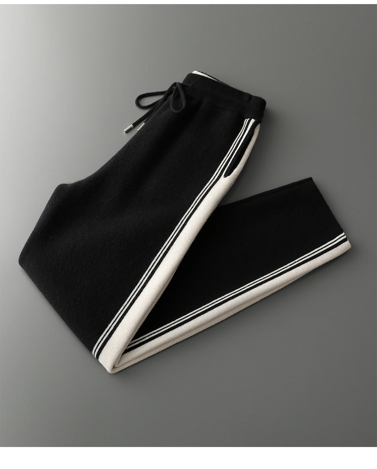 Men's 100% Merino Wool Two-piece Sets Hooded Collar Zipper Cardigan and Straight-leg Pant Autumn Winter Thickened Knit Clothing