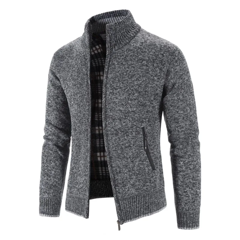 Men's Cardigan Sweater Jackets Winter Thicken Warm Stand Collar Knitted Zipper Casual Cardigan Men Daily Solid Color Sweatercoat