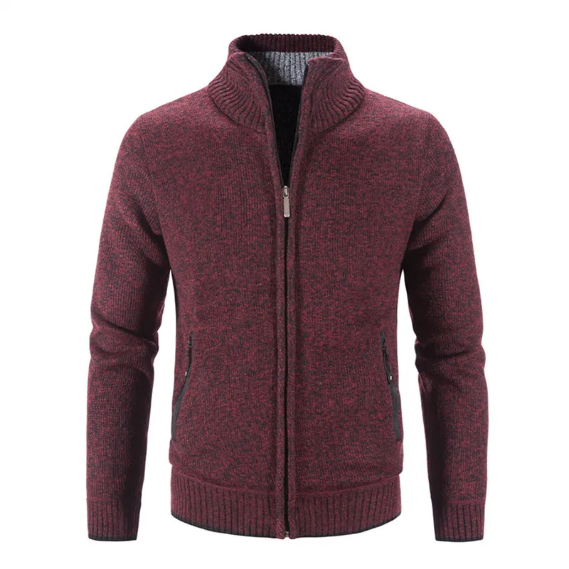 Men's Cardigan Sweater Jackets Winter Thicken Warm Stand Collar Knitted Zipper Casual Cardigan Men Daily Solid Color Sweatercoat
