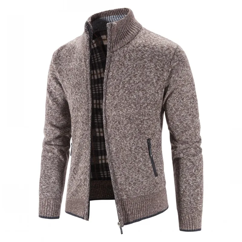 Men's Cardigan Sweater Jackets Winter Thicken Warm Stand Collar Knitted Zipper Casual Cardigan Men Daily Solid Color Sweatercoat