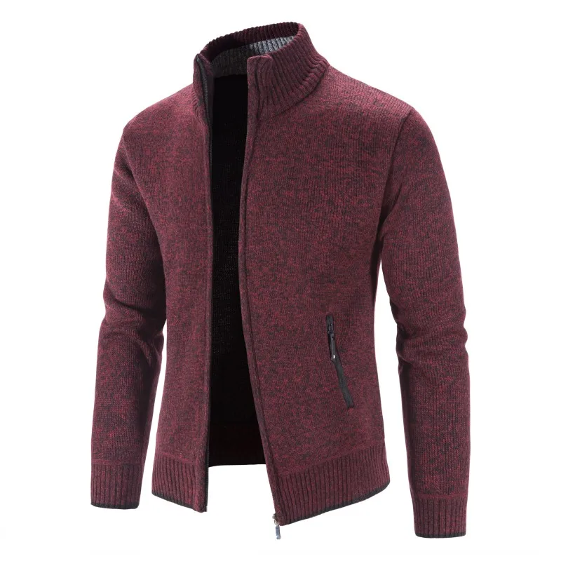 Men's Cardigan Sweater Jackets Winter Thicken Warm Stand Collar Knitted Zipper Casual Cardigan Men Daily Solid Color Sweatercoat
