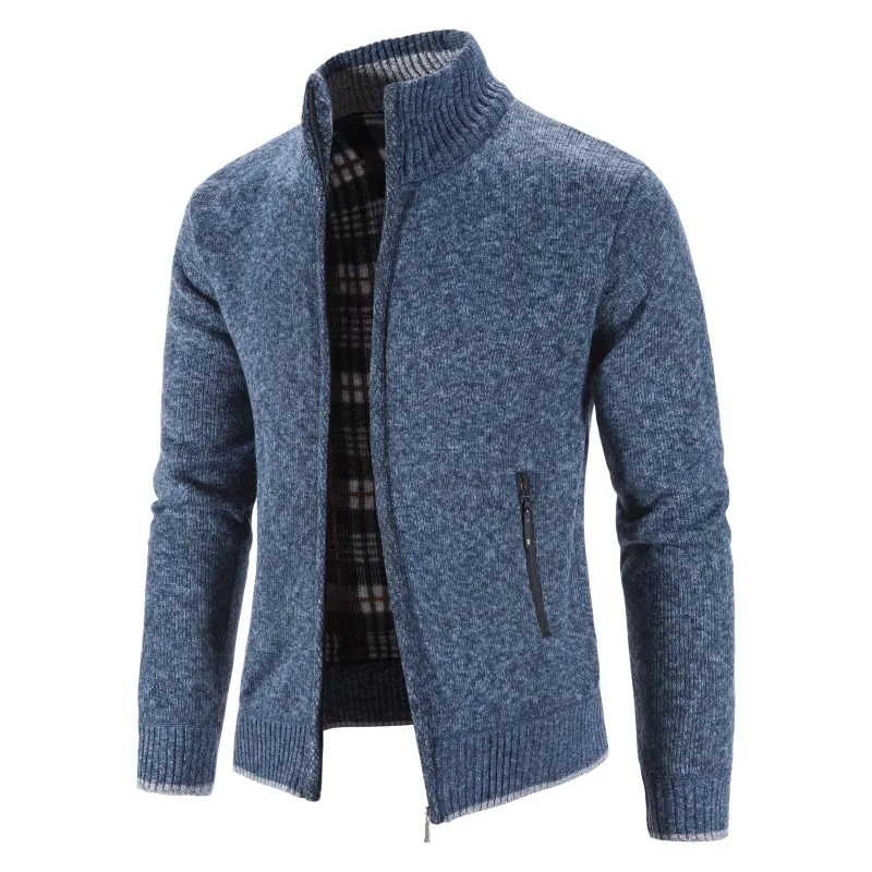 Men's Cardigan Sweater Jackets Winter Thicken Warm Stand Collar Knitted Zipper Casual Cardigan Men Daily Solid Color Sweatercoat