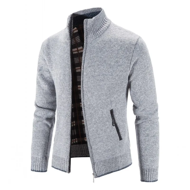 Men's Cardigan Sweater Jackets Winter Thicken Warm Stand Collar Knitted Zipper Casual Cardigan Men Daily Solid Color Sweatercoat