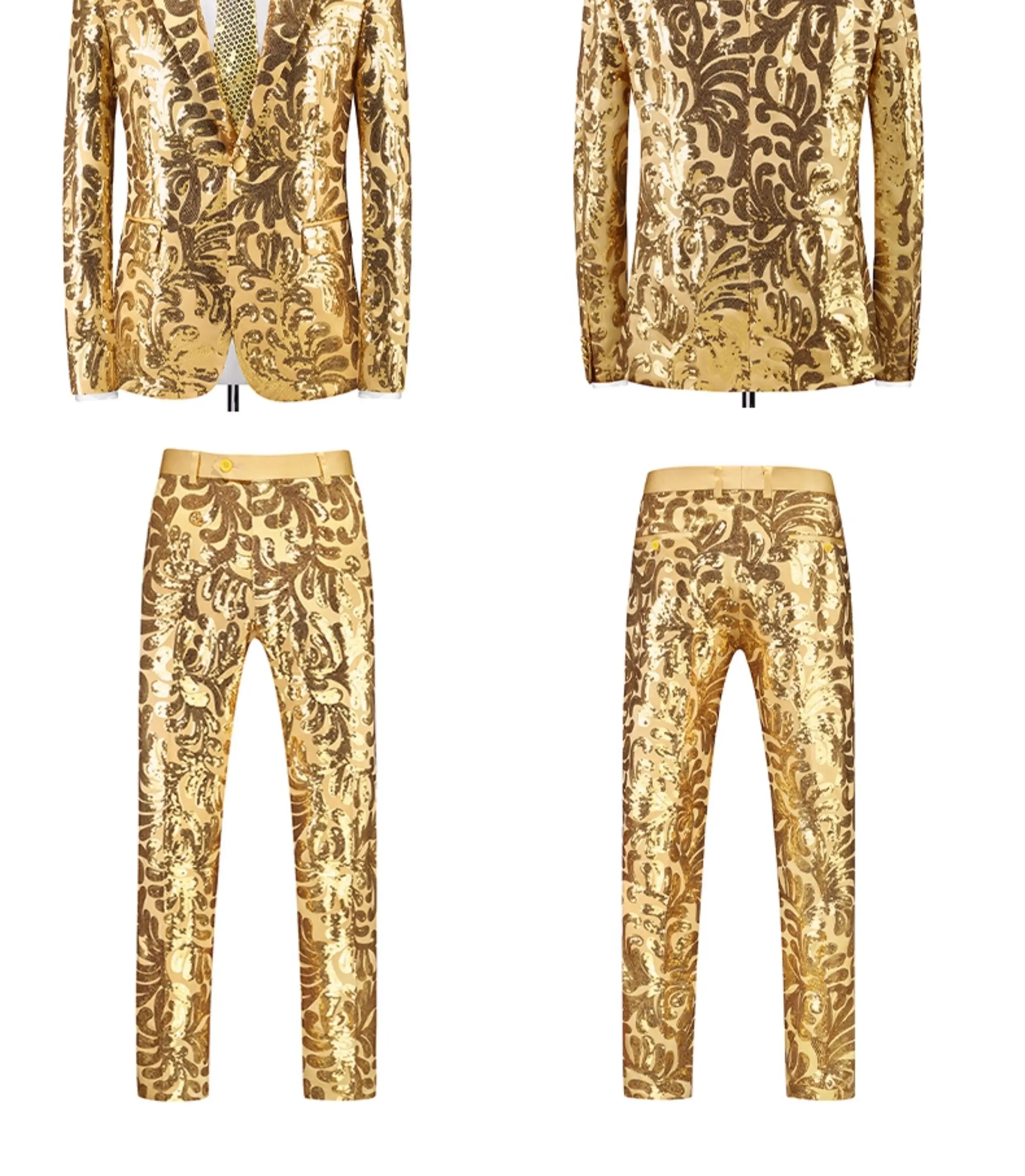 Red Men's Slim Fashion Sequin Suit Two Piece, Top + Pants, Available in Blue, Black, Gold, Green, Size M-6XL