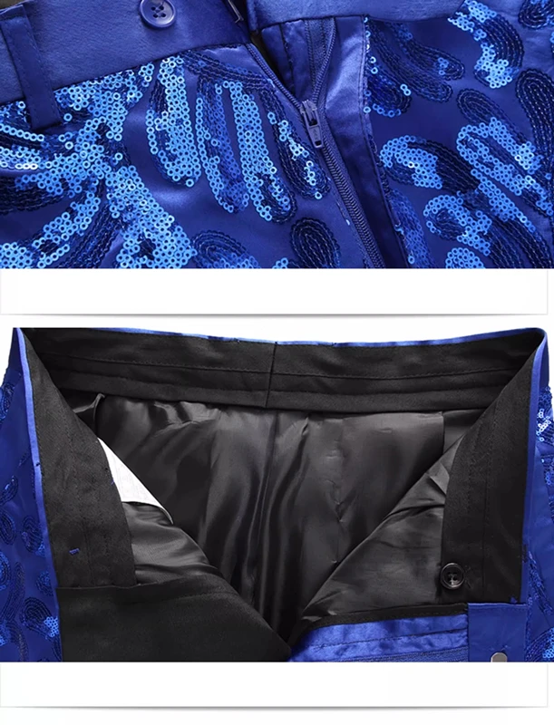 Red Men's Slim Fashion Sequin Suit Two Piece, Top + Pants, Available in Blue, Black, Gold, Green, Size M-6XL