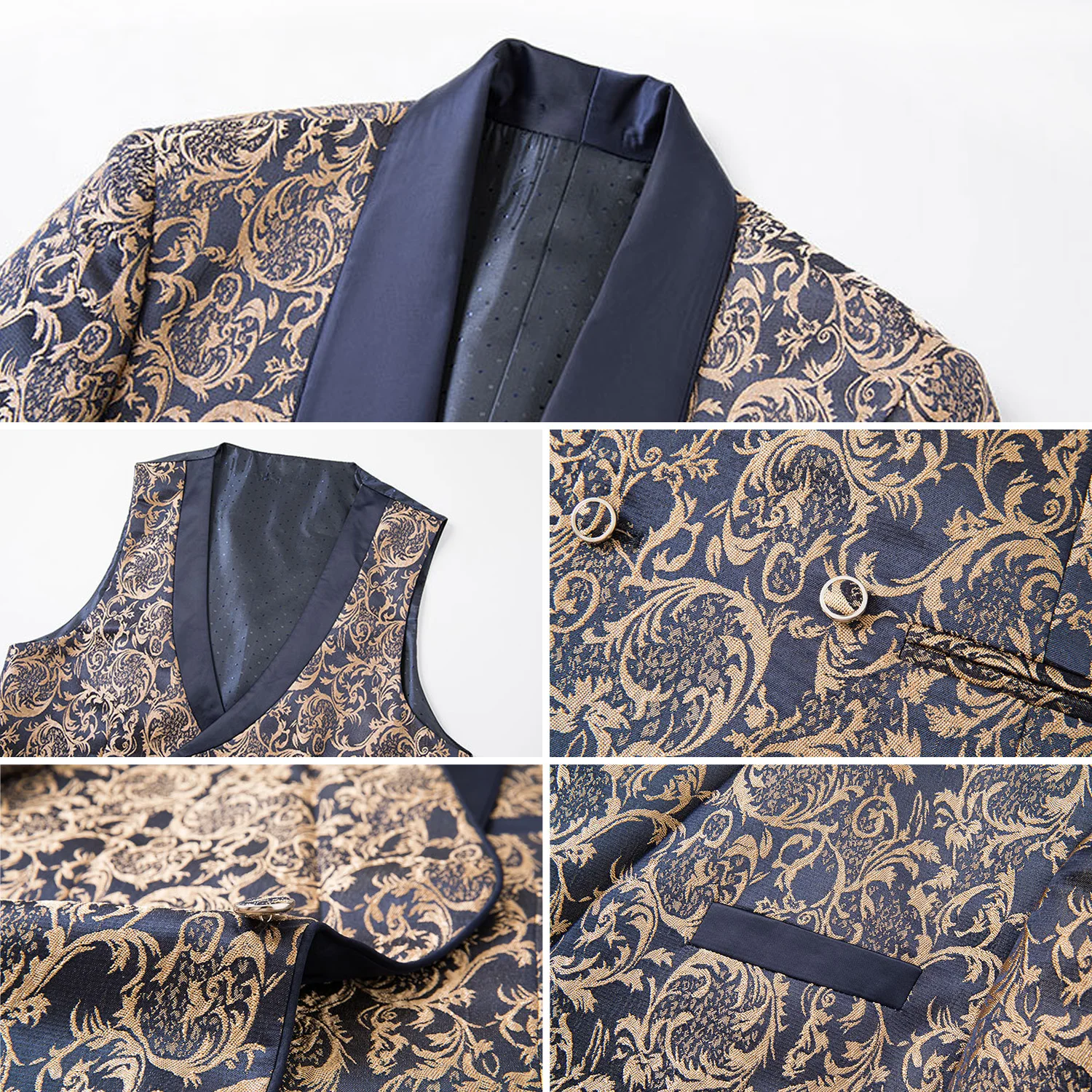 Embroidered Men Suit 3 Pieces Printed Striped With Lapel For Wedding Banquet Work Business Tuxedo Set Jacket Vest With Pants