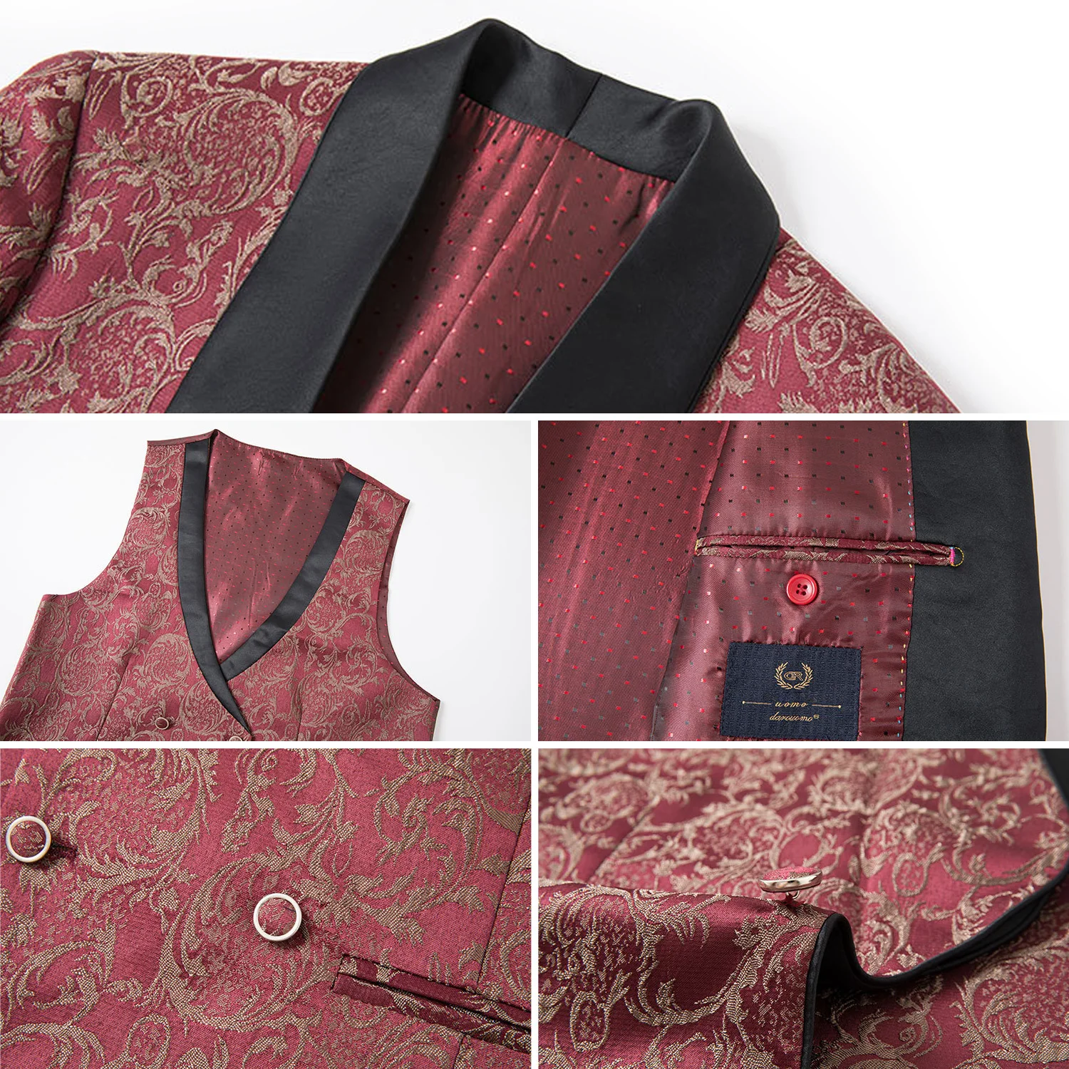 Embroidered Men Suit 3 Pieces Printed Striped With Lapel For Wedding Banquet Work Business Tuxedo Set Jacket Vest With Pants