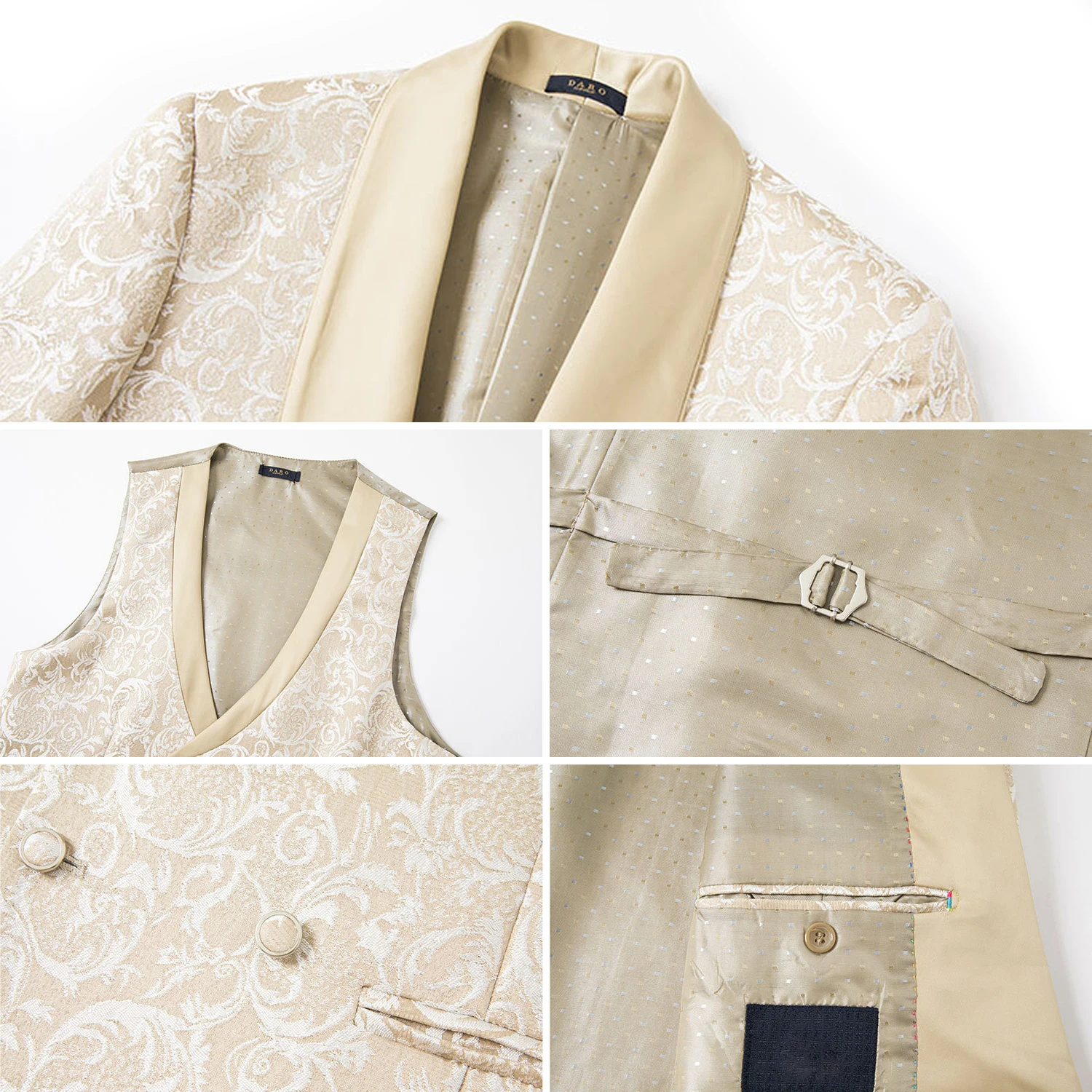 Embroidered Men Suit 3 Pieces Printed Striped With Lapel For Wedding Banquet Work Business Tuxedo Set Jacket Vest With Pants