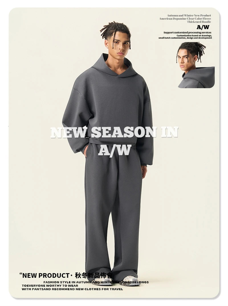 ZODF Trendy Winter 350gsm Solid Fleece Hooded Hoodies For Man Unisex Boxyfit Solid Warm Pullovers Brand Clothing HY0038