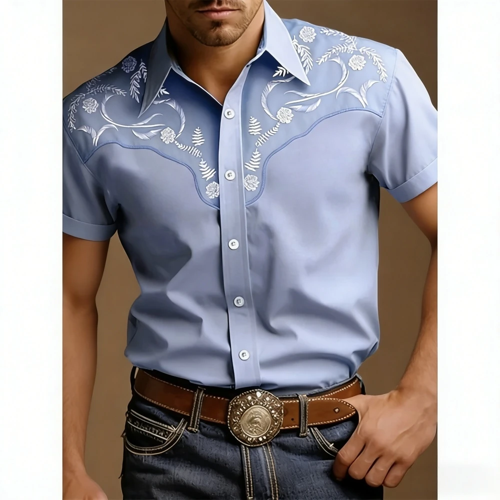 Men's Western Style Shirt Vintage Clothes Cowboy 3D Print Shirt Men Retro Style Men Lapel Shirt Fashion Short Sleeve Casual Tops