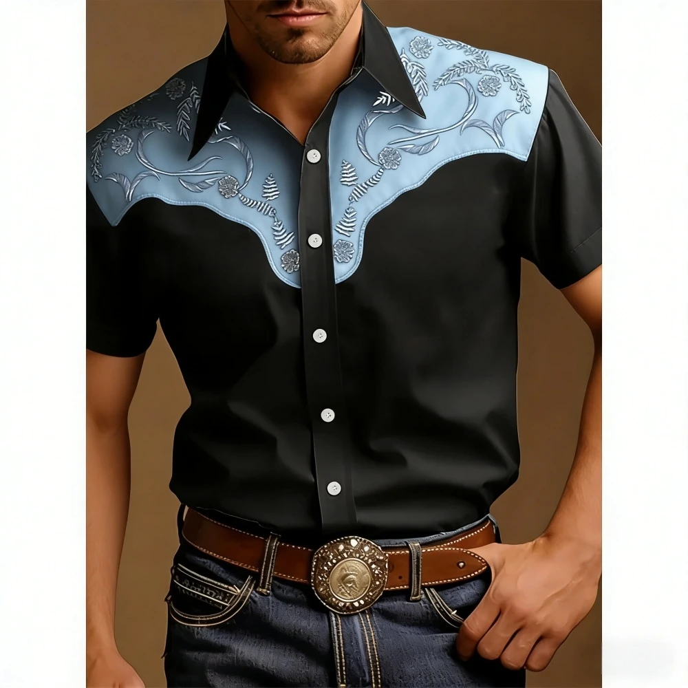 Men's Western Style Shirt Vintage Clothes Cowboy 3D Print Shirt Men Retro Style Men Lapel Shirt Fashion Short Sleeve Casual Tops
