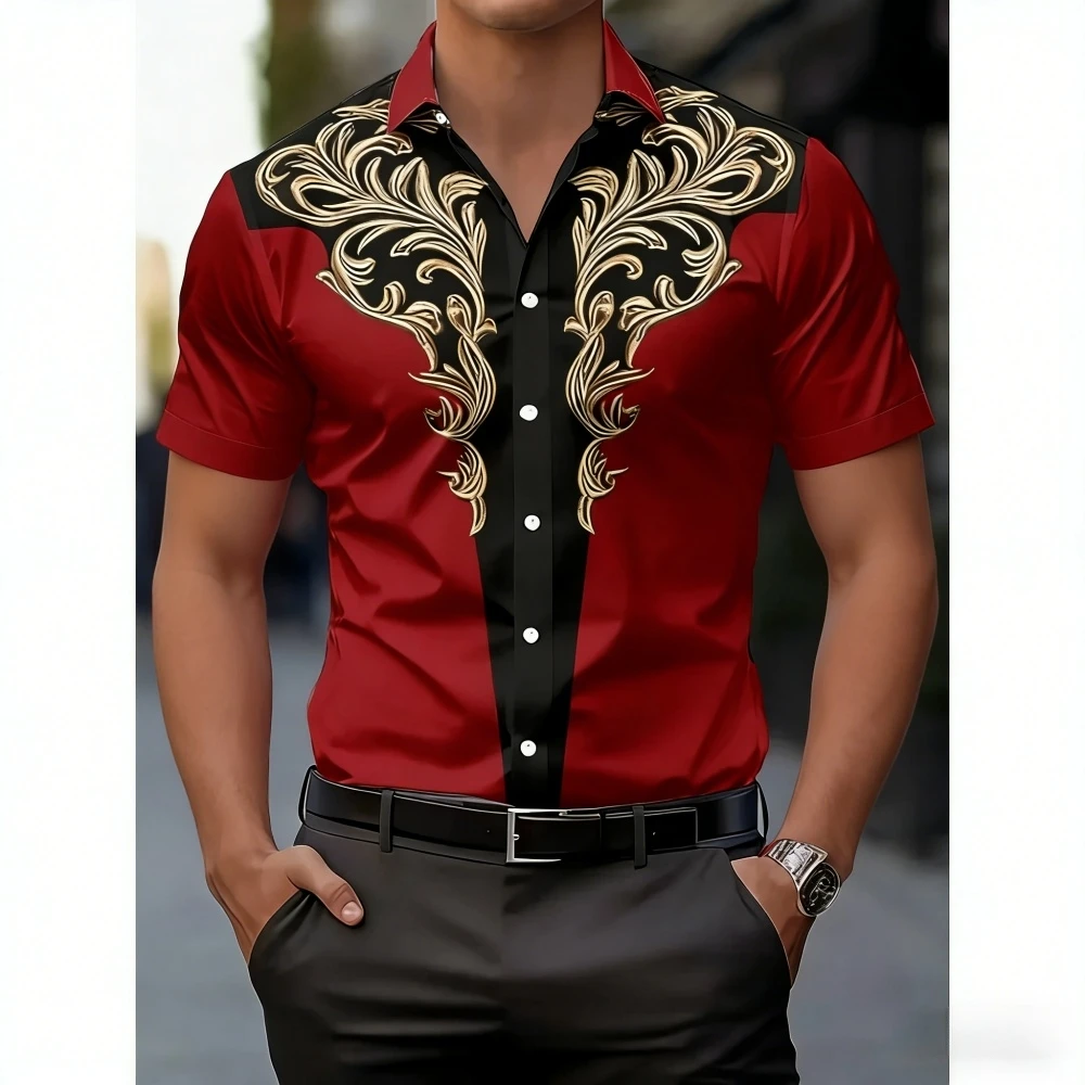 Men's Western Style Shirt Vintage Clothes Cowboy 3D Print Shirt Men Retro Style Men Lapel Shirt Fashion Short Sleeve Casual Tops