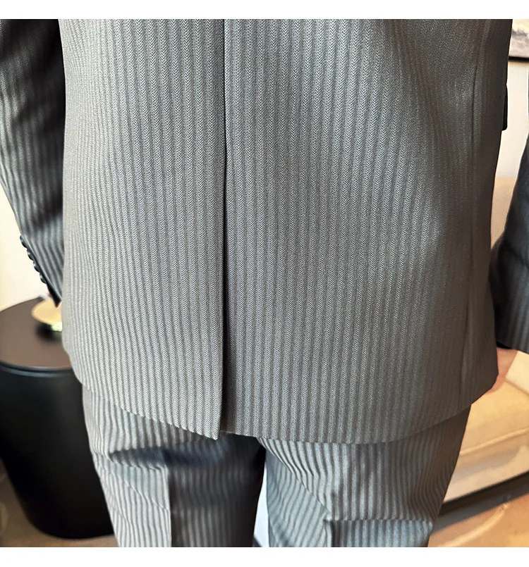 (Jackets+Pants+Vest) Luxury Stripe Men Suit Korean Version Fashion Elegant Slim Fit Tuxedo Formal Groom Wedding Social Suits