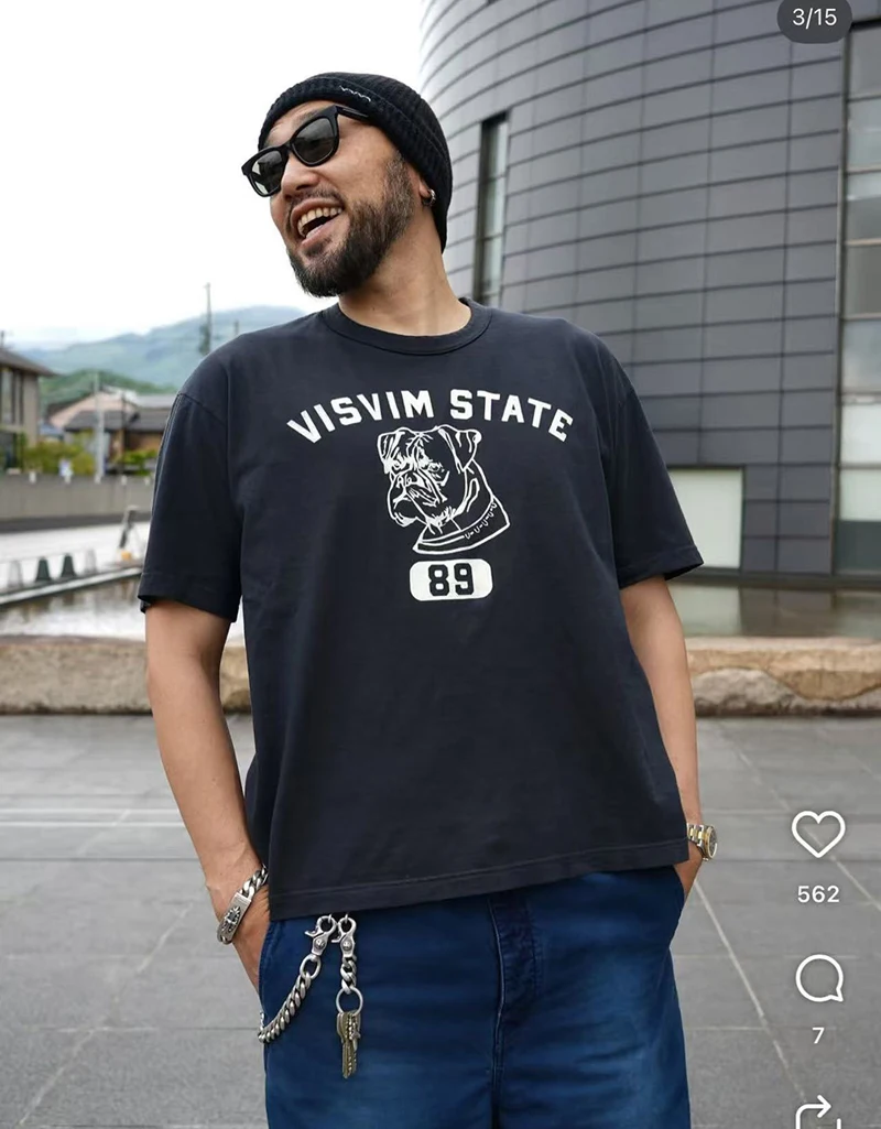 VISVIM Dog Digit 89 Print T Shirt Collar Stitch Box Label Tee Men Women High Quality Loose Short Sleeve Office Commuter Tops Tee
