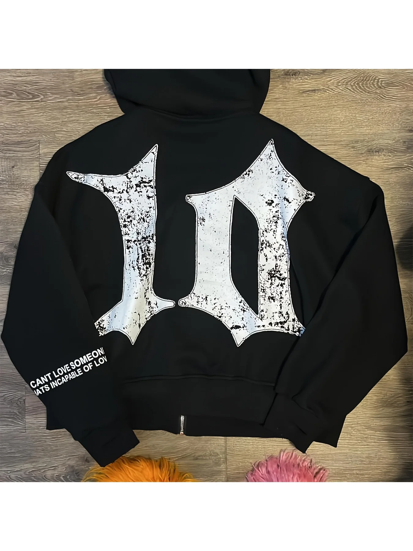 Men's Black Oversized Zip Up Hoodie "Tenth Series" Graphic Print Streetwear Jacket Y2K Sweatshirt